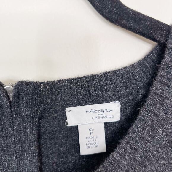 Halogen XSmall XS Heather Gray Black Cashmere Polka Dot Sweater Zip Back Detail - Picture 5 of 6